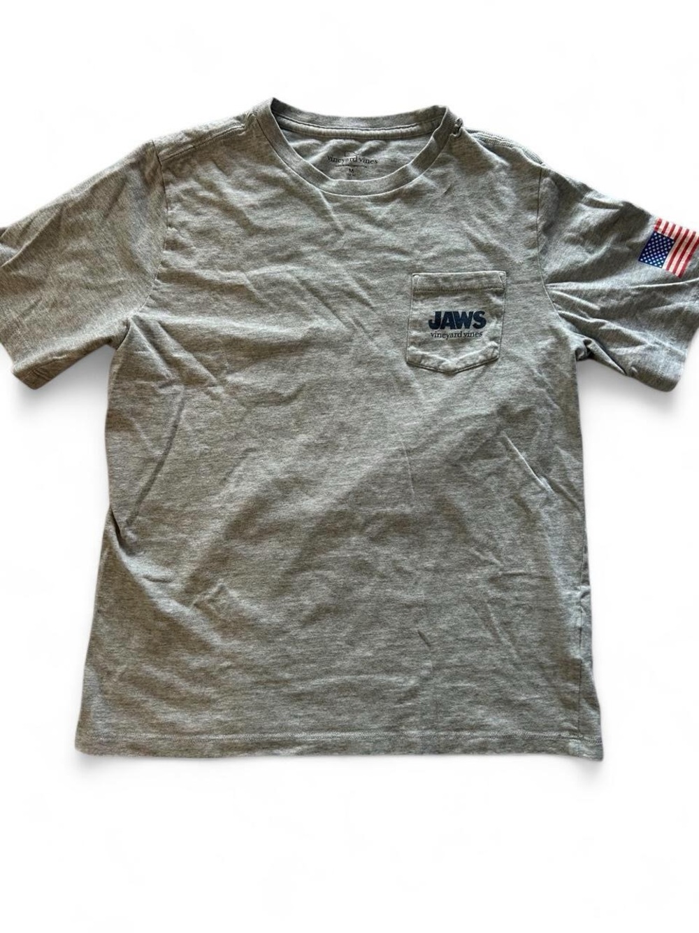 Vineyard Vines Kids Gray Pocket Tee with Navy JAWS Logo
